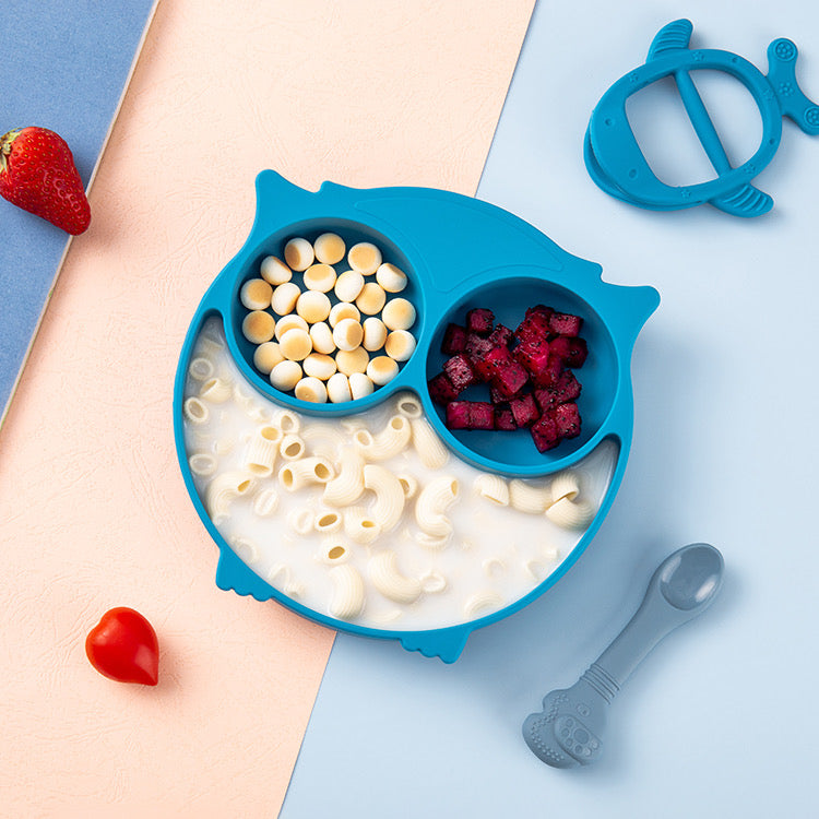 Owl Silicone Suction Plate - Sky Blue