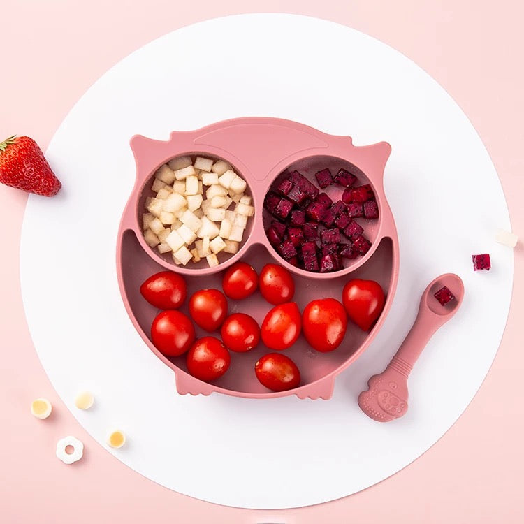 Owl Silicone Suction Plate - Rose
